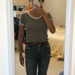 Ringer tee cropped grey